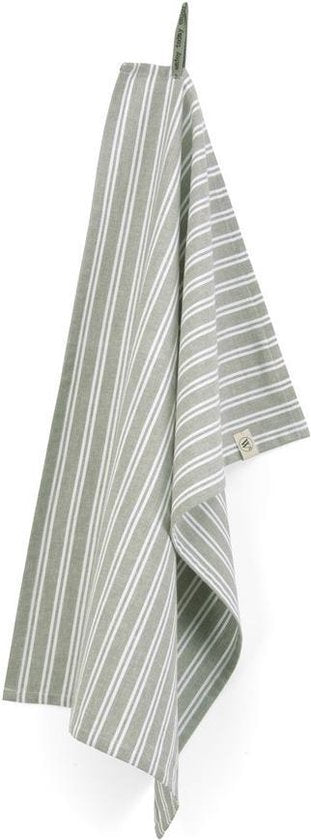 Walra Torchon sec à rayures - 50x70 - 100% coton - Vert Armée