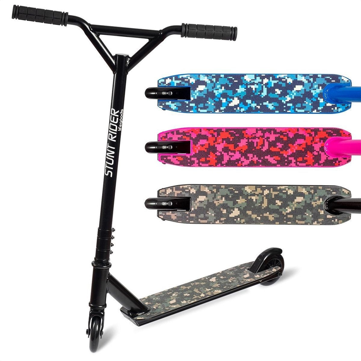 LifeGoods StuntRider - Scooter cascadeur - Étape 8+ Years - Roues 100mm - Garçons/Filles - Noir