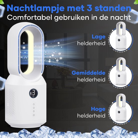 MATTI® - Ventilateur de table - Ventilateur sur pied - Ventilateur sans fil - Sans pales - Veilleuse incluse - Blanc