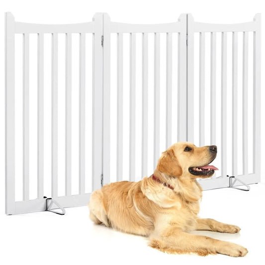 Yaheetech Dog Fence 151.5 × 90.5 cm - White Wood - Barrière de sécurité pliable avec 3 panneaux et 2 pieds de support