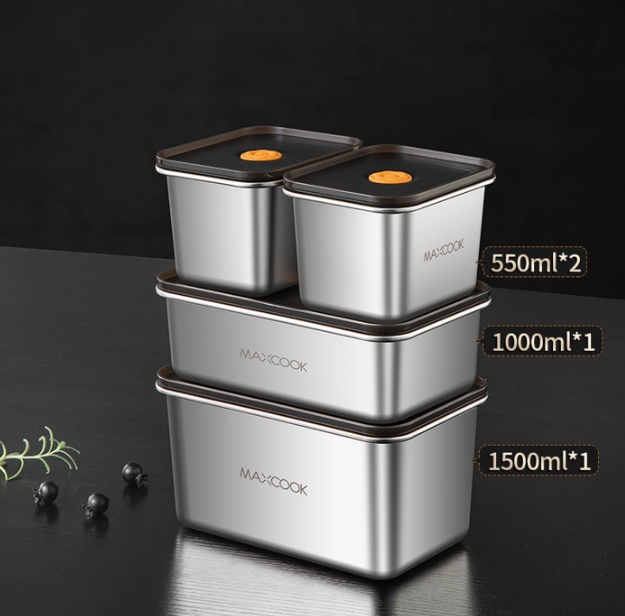 Lot de 4 récipients alimentaires Maxcook en acier inoxydable - Argent - Acier inoxydable 304