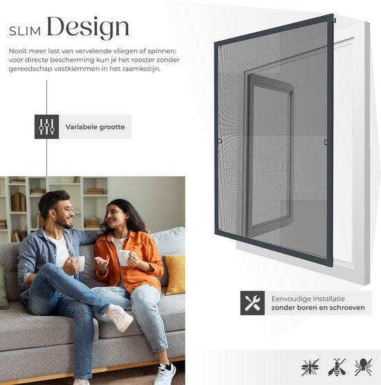 tectake® Moustiquaire à encastrer - Moustiquaire de fenêtre - 130 x 150 cm - Pour cadres de fenêtre, réglable sur mesure sans perçage ni vis - Moustiquaire anti-moustiques - Anthracite