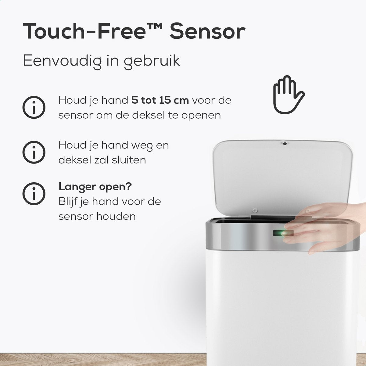 Loftey Sensor Waste Bin 60 Liter - Touch Free Waste Bin - Garbage Bin - Waste Separation 2x30L - Kitchen - White/RVS