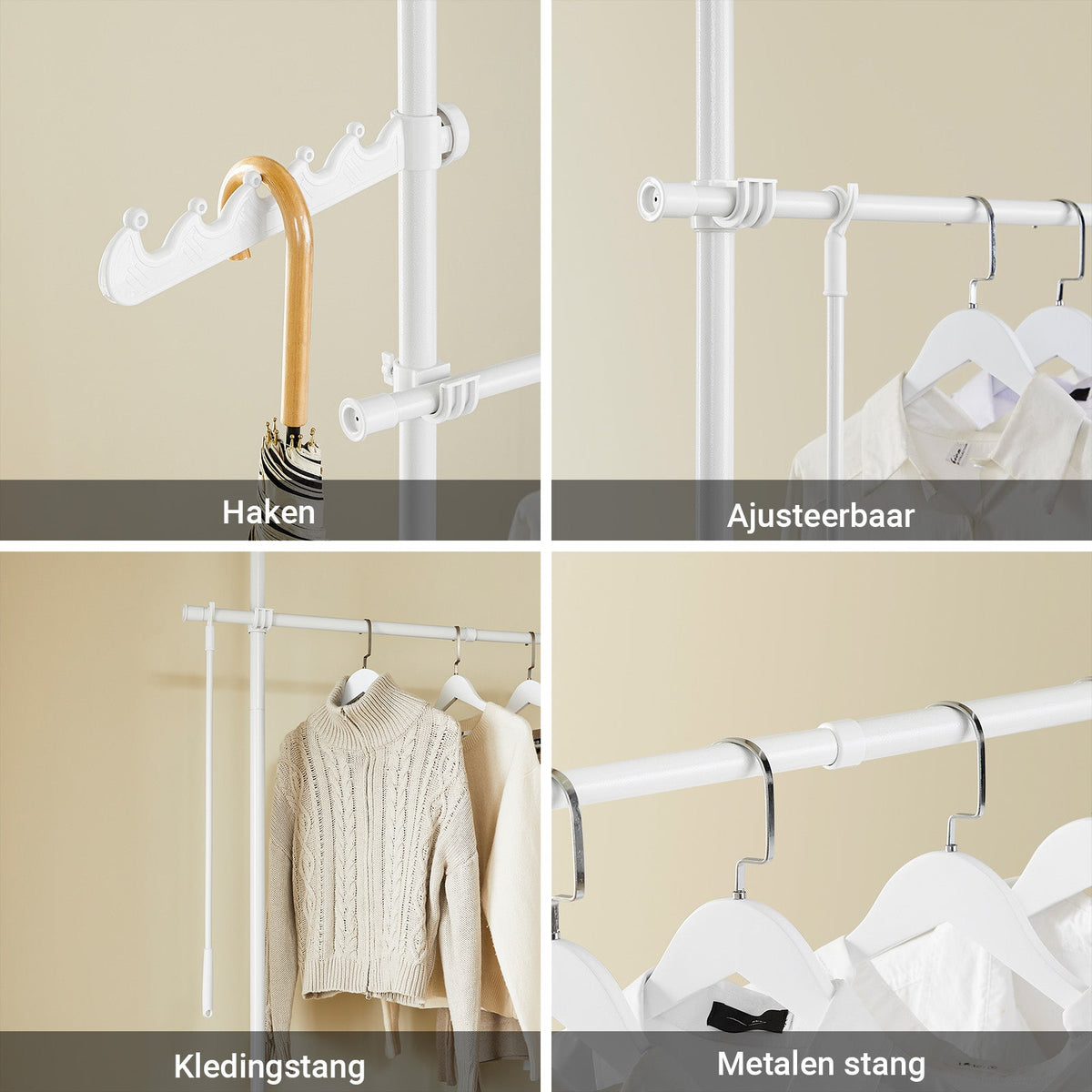 SoBuy KLS03-II-W Tringle à vêtements robuste et extensible - Réglable 124-226 × 200-295 cm - Blanc