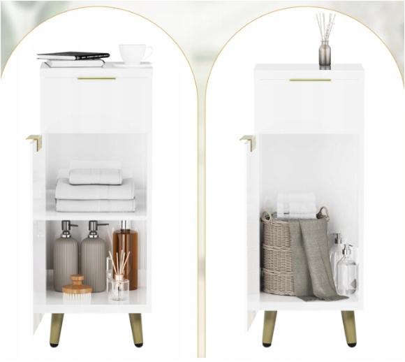 Meuble-lavabo Woltu – Avec 2 portes à panneaux, une étagère réglable et des détails dorés – À placer sous le lavabo – Bois composite blanc et doré – 60 x 60 x 30 cm