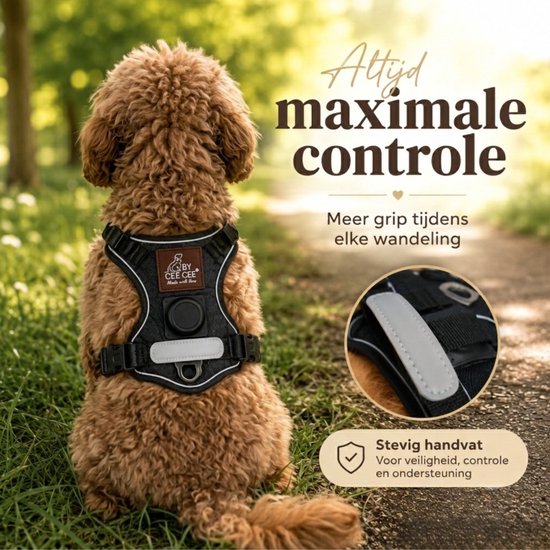Harnais pour chien By Cee Cee – Harnais anti-traction – Harnais en Y pour chien – Harnais réfléchissant – Noir – Taille S