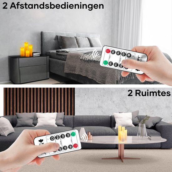 Happy Goods® - Set de bougies Led 9 pièces - VRAIE CIRE - 2 télécommandes - flamme mobile
