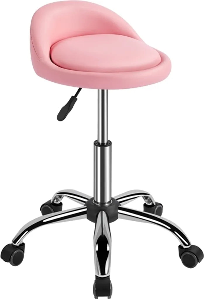 Tabouret de travail réglable Yaheetech avec roulettes et dossier - Rose - 46,5-61 cm
