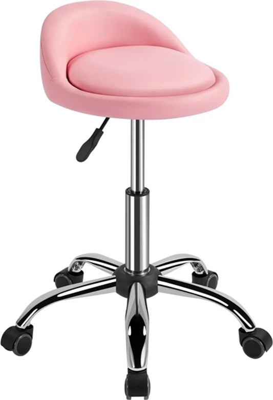 Tabouret de travail réglable Yaheetech avec roulettes et dossier - Rose - 46,5-61 cm