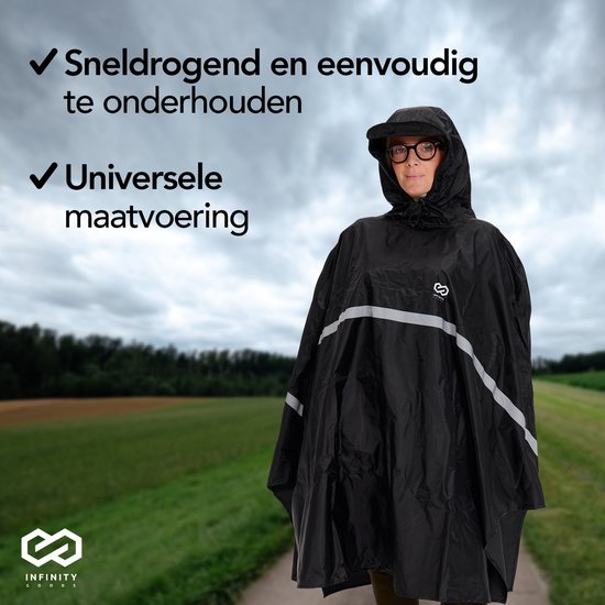 Infinity Goods Fietsponcho - Regenponcho - Dames & Heren - Waterdicht & Ademend - Reflecterend - Zwart