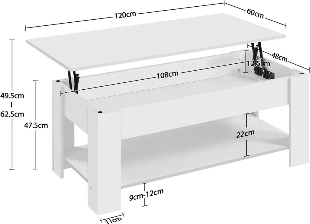 Table basse Yaheetech à hauteur réglable avec espace de rangement, 120 x 59 x 49,5 cm, blanche