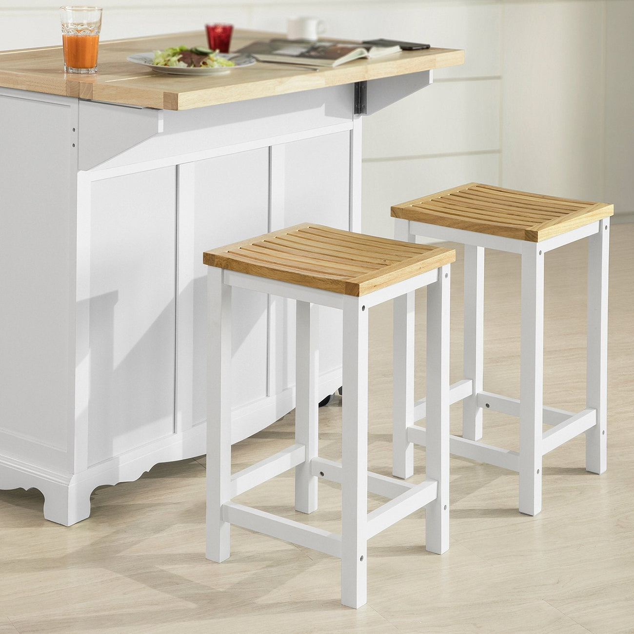 SoBuy FST29-WNx2 Tabouret de bar set of 2 - Max. 100 kg - 35 x 35 x 61 cm - Blanc/ Brun