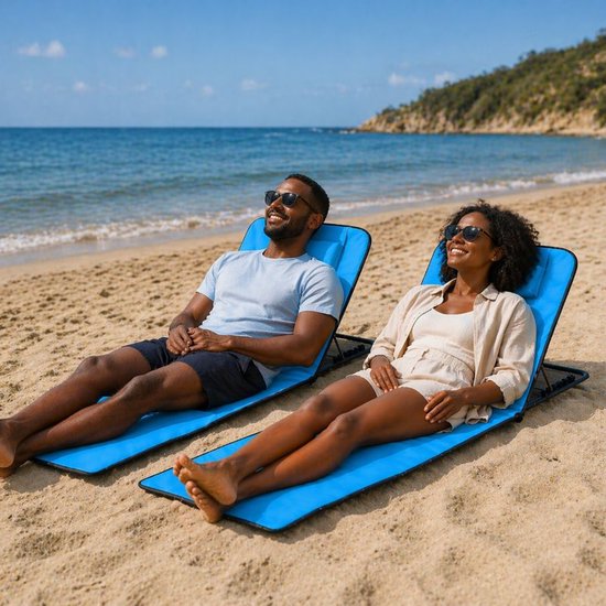 Ensemble de transats de plage Ceruzo 2 – Dossier réglable – Pliable – Bleu aqua