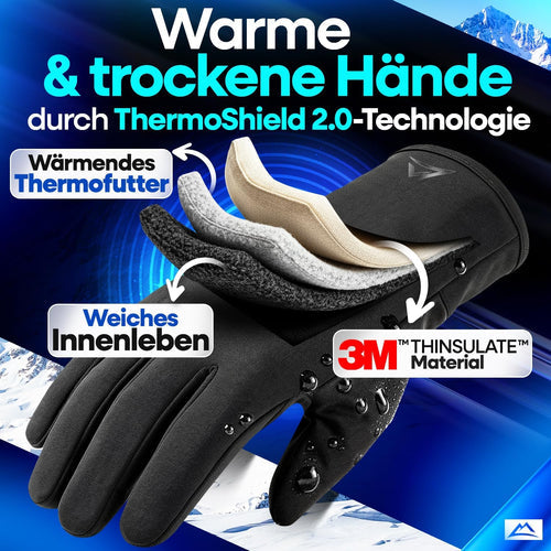 Gants de vélo d'hiver Nextcover ThermoShield 2.0 – Imperméables et coupe-vent – Compatibles avec les écrans tactiles – Noirs – Taille M