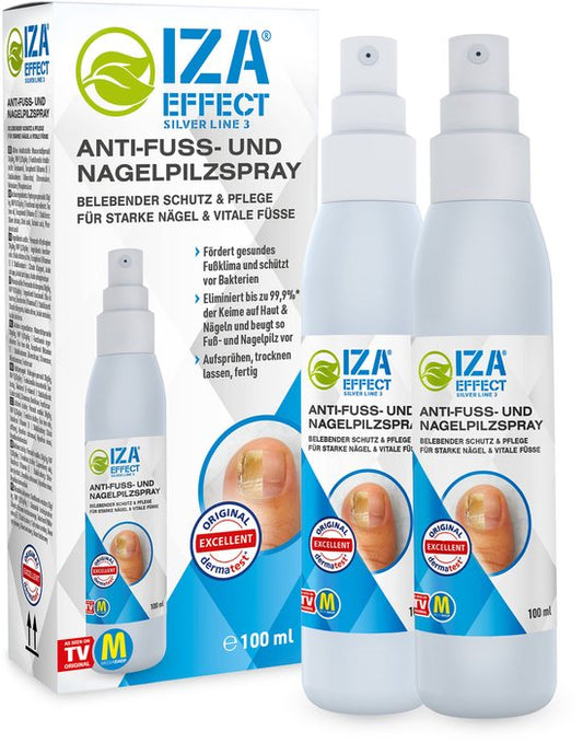 Spray de soin pour les pieds IZA Effect - 2 pièces - L'original vu à la télévision - favorise un meilleur confort des pieds - sans rinçage - spray pour les pieds - hygiène des pieds - prend soin de la peau et des ongles