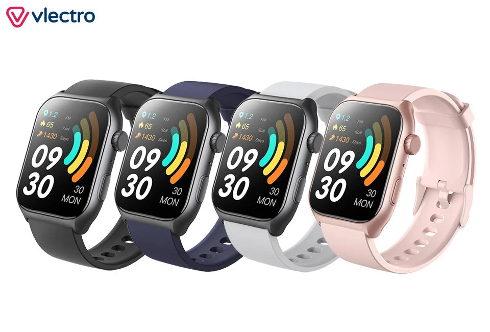 Montre connectée Vlectro 2.0 - Rectangulaire - Écran HD de 2 pouces - Appels via Bluetooth - Noire