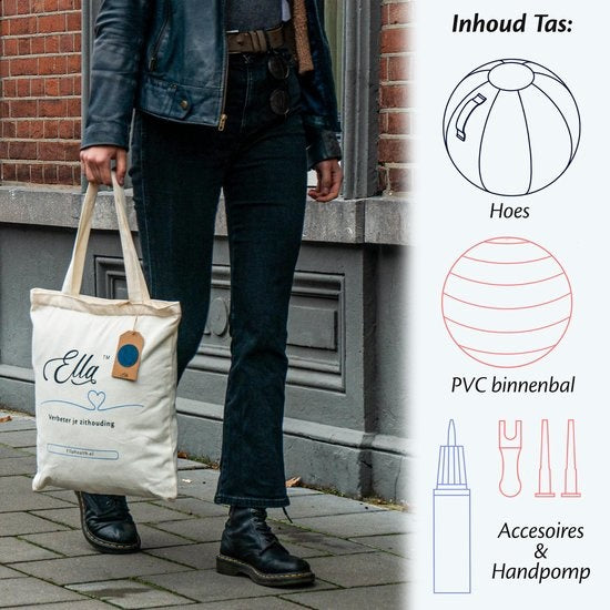 Backerz® Zitbal Kantoor en Thuis 65 CM - Luxe Yoga Bal - Zitballen met Hoes - Ergonomische Bureaustoel Bal - Linnen Zandgrijs
