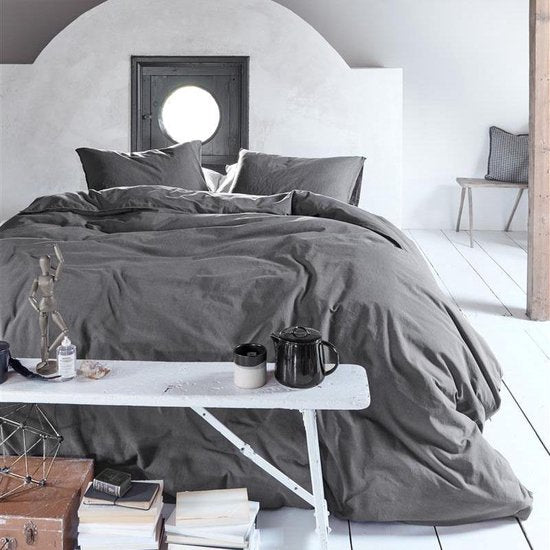 vtwonen Natural Stone housse de couette - Lits-Jumeaux XL - 260x200/220 - Anthracite