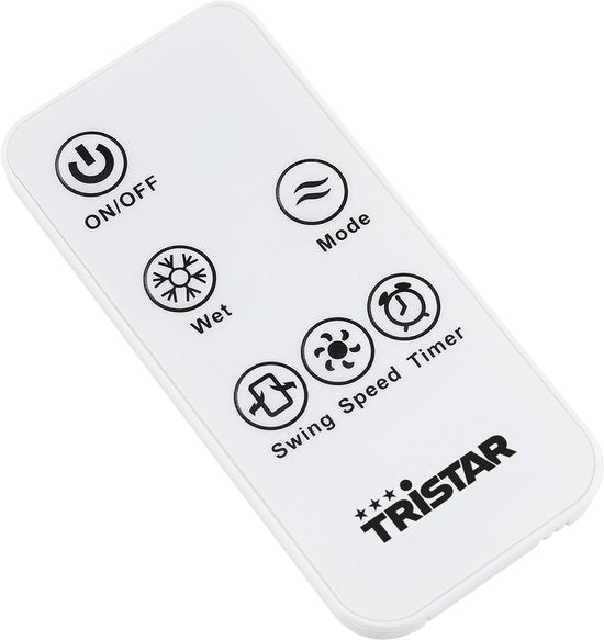 Climatiseur mobile Tristar 4 L – Avec télécommande et minuterie – Roulettes pivotantes – Éléments de refroidissement – Réglable – AT‑5446 – Blanc