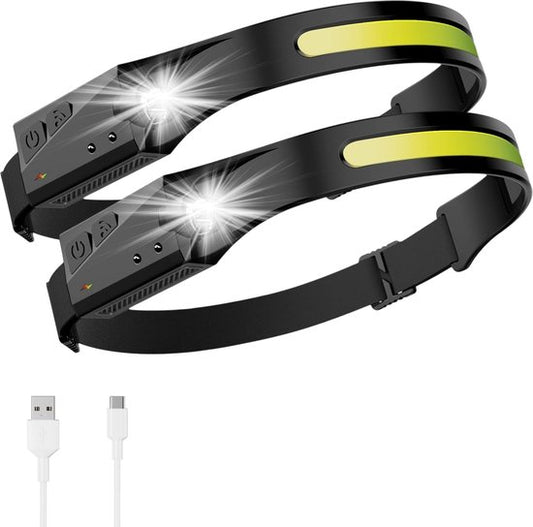 Lampe frontale LED rechargeable - 2 Pack - 6 positions - Réglable - 150 mètres - Lampe frontale pour le camping - Style militaire - Etanche - Proskill