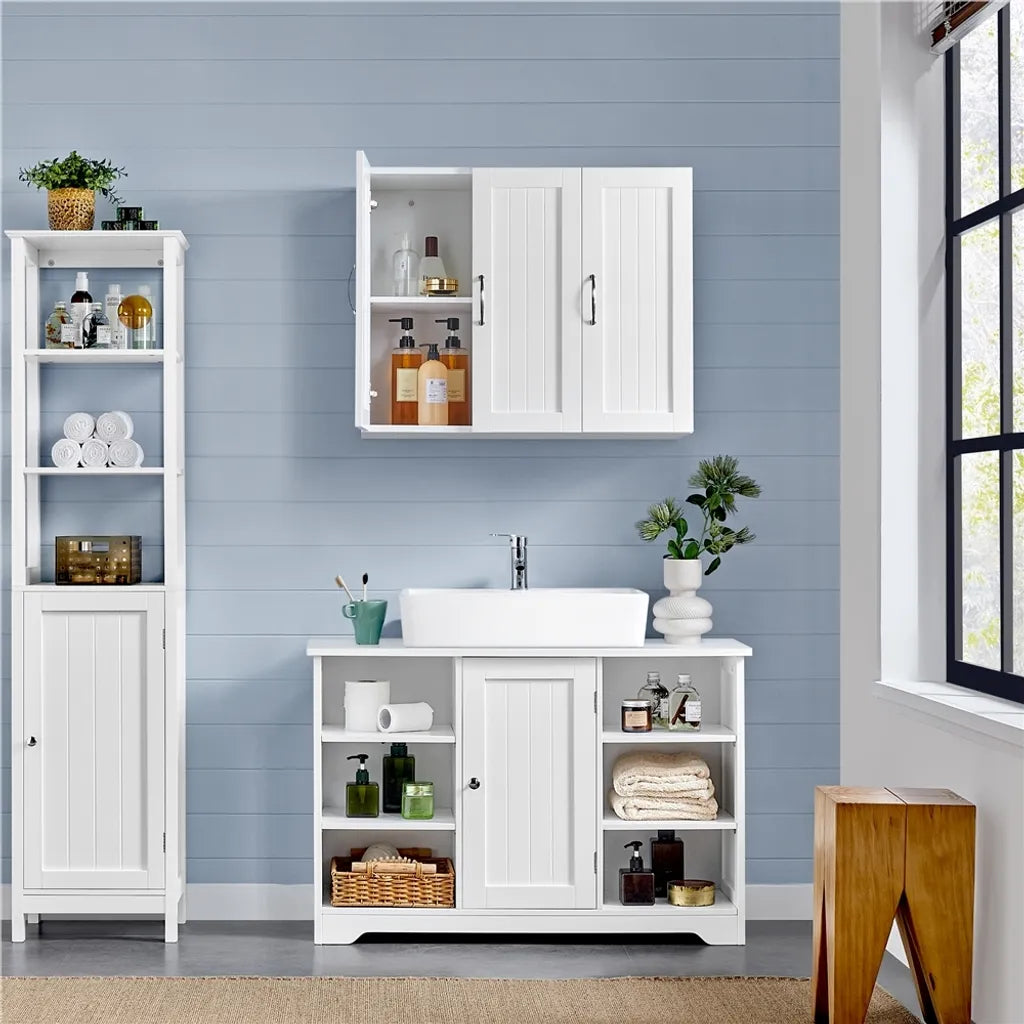 Armoire suspendue Yaheetech - 3 portes - Étagère réglable - 75 x 31 x 60 cm - Blanc