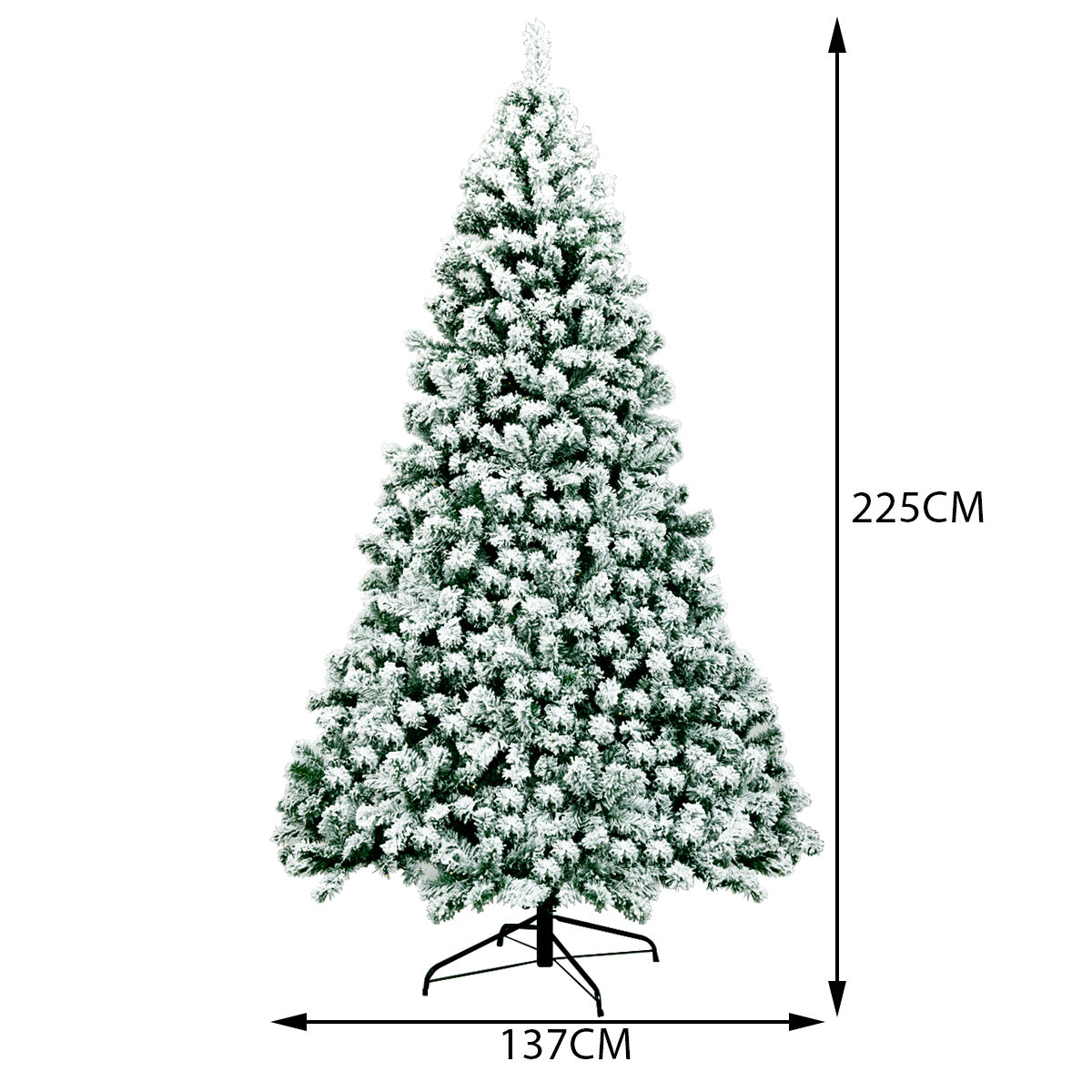 Coast 225 cm sapin de Noël enneigé illuminé avec support métallique pliant vert + blanc