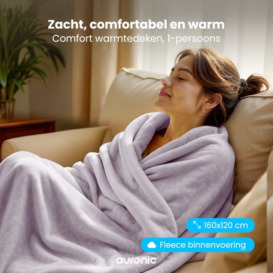 Couverture électrique Auronic - Couverture chauffante - 1 personne - 3 niveaux de chaleur - avec minuterie - 160 x 120cm - Rose