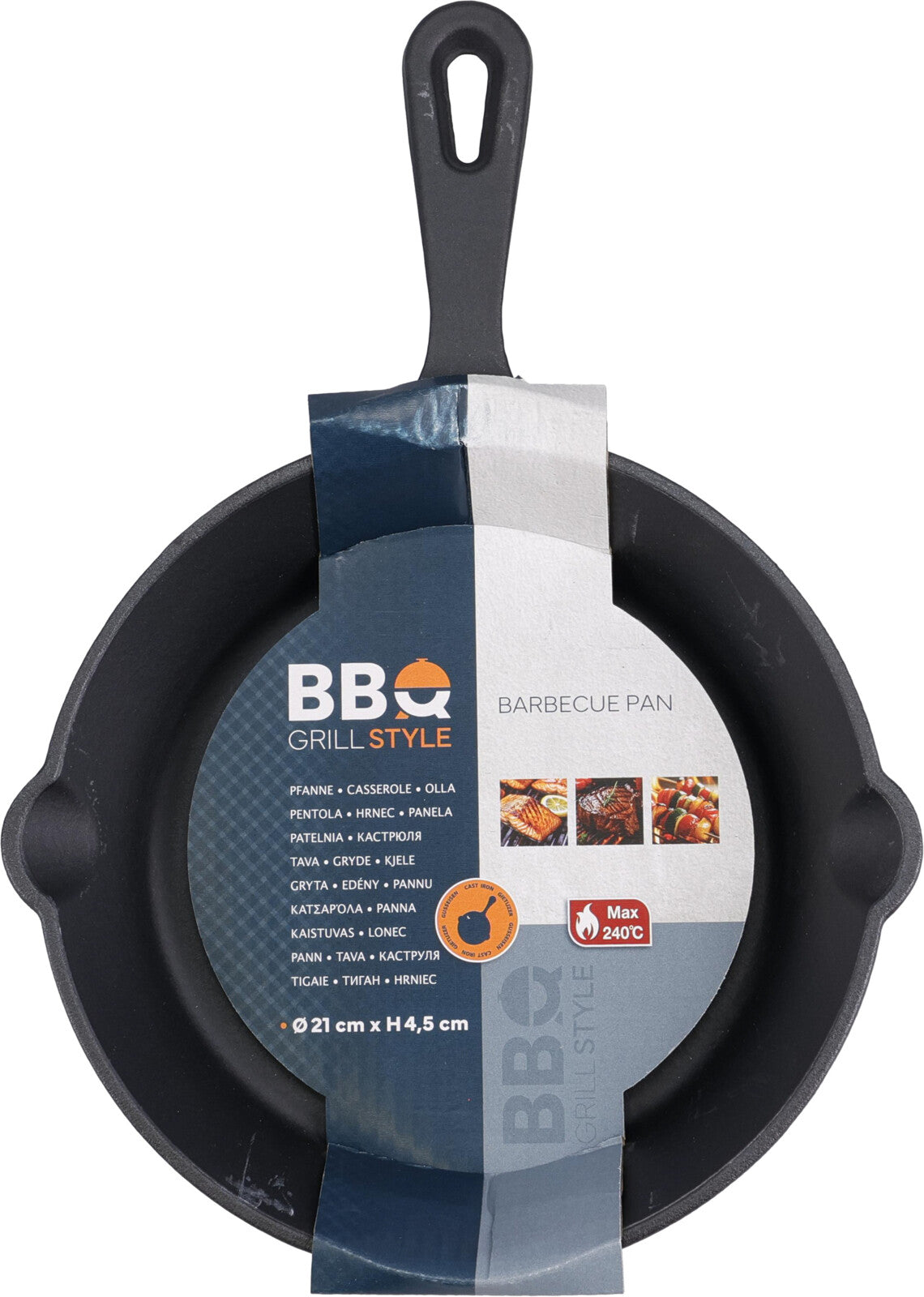 Poêle à barbecue - Fonte - 21 x 4,5 cm - Avec manche