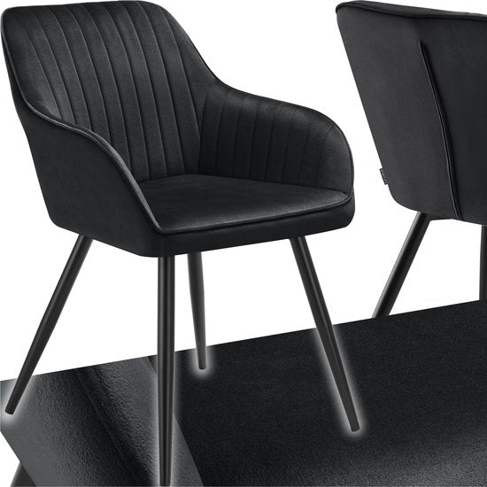 tectake®- Chaise en velours avec motif surpiqué - Chaise de salle à manger moderne - Chaise baquet - Chaise de salon, de salle à manger, de salle de séjour ou de coiffeuse - Couleurs div. - Noir/noir