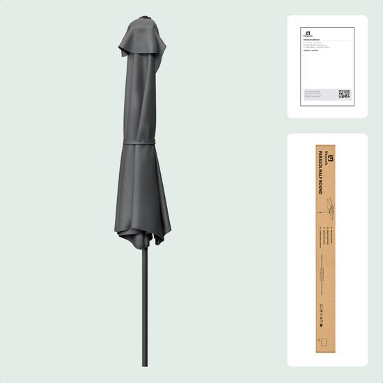 LifeGoods Parasol de balcon - Jardin - 270x135 cm - Parasol semi-circulaire - Imperméable - UPF50+ - Gris foncé
