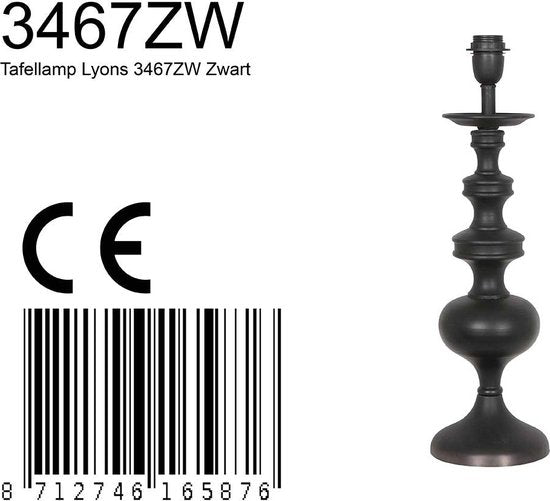 Anne Lighting Lampe à poser Lyons - noir - métal - 15,5 cm - douille E27 - 3467ZW