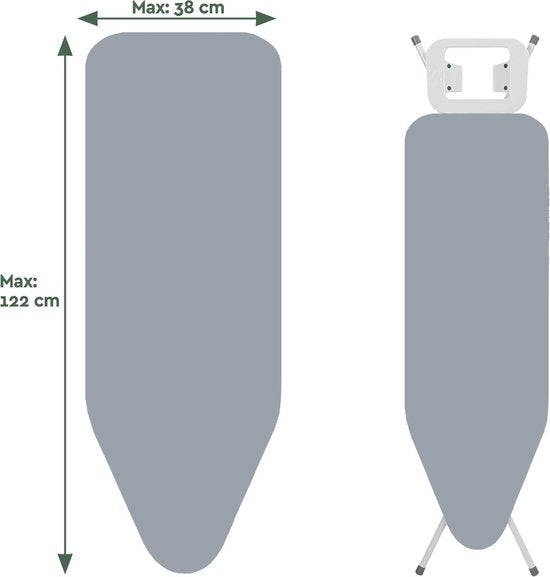 Housse de planche à repasser BRASQ IBC - Gris - Ensemble complet - 122 x 38 cm - Coton de haute qualité - Universelle
