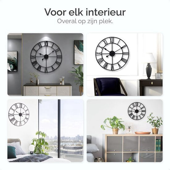 Horloge murale industrielle Goliving - Mouvement silencieux - Horloge murale moderne - Métal - Ø 60 cm - Noir