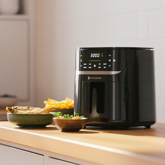 KitchenBrothers Airfryer XL - 5L - 1500W - Friteuse à air chaud - 80ºC à 200ºC - 8 Programmes de cuisson - Noir