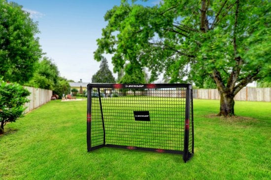 Cage de Football pour Enfants Dunlop - pour Jardin- montage facile - Filet de Football - noir/rouge 240 x 160 x 85 CM - métal