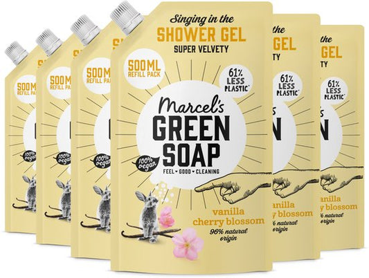 Recharge de gel douche Marcel's Green Soap - Vanille et fleur de cerisier - 6 x 500 ml