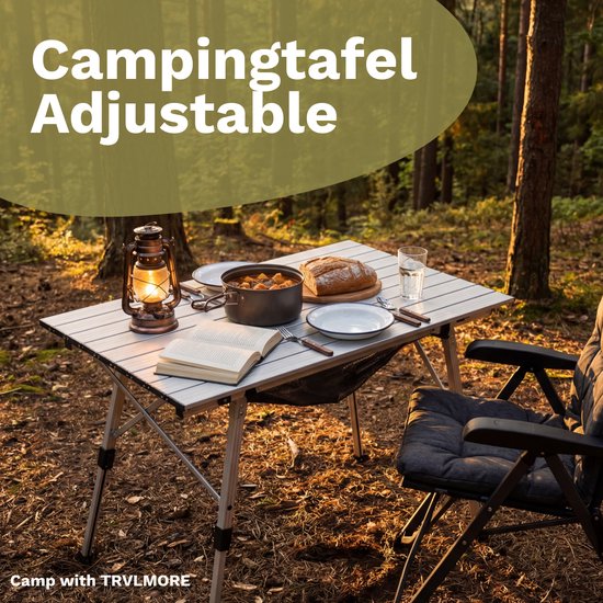 TRVLMORE Table de camping réglable - 90x52x71cm - Table pliante avec structure en aluminium - Légère - Table de camping - Table pliante - Silver
