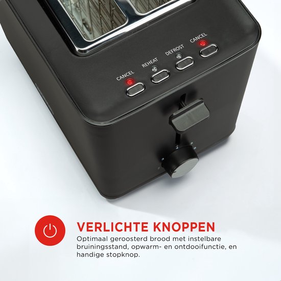 Bourgini Toasti Toaster - Grille-pain avec pinces Toasti - Noir- Fente extra-large convenant à 2 sandwichs grillés - Réglage du brunissement et fonction de décongélation