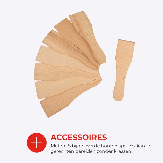 Bourgini Gourmet Raclette Pure - Set gourmet avec plaque réversible pour le gril et la cuisson - Raclette 8 personnes - 21x42 cm - Revêtement sans PFAS - Thermostat réglable - 8 spatules et poêles incluses