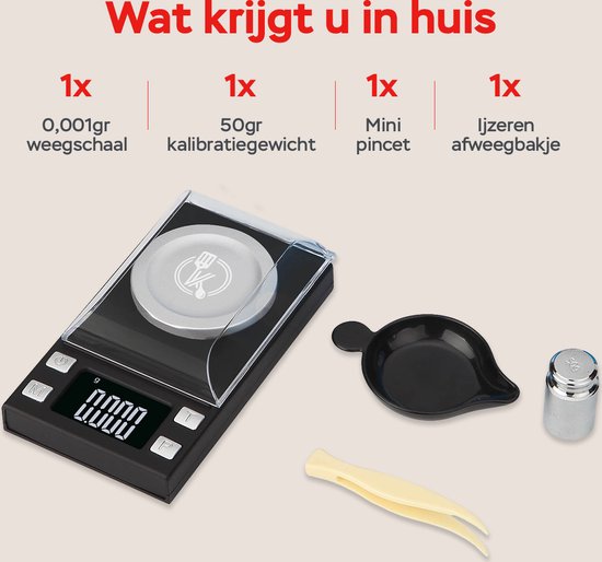 Kitchenwell mini balance de cuisine de précision numérique - 0,001 à 100 grammes - 11,0 x 6,3 cm - balance de poche à piles - balance de cuisine