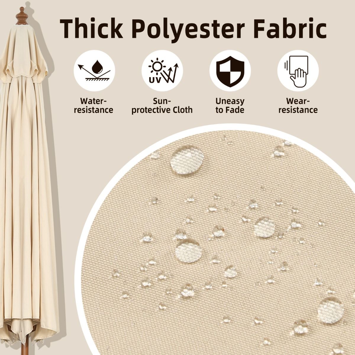 Parasol Coast avec 8 poteaux inclinables - Beige - 300 cm