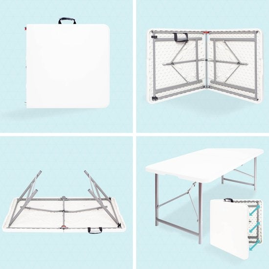 LifeGoods Table pliante - 60x120cm - Table de camping - Résistante aux intempéries - Table pliante - Blanche