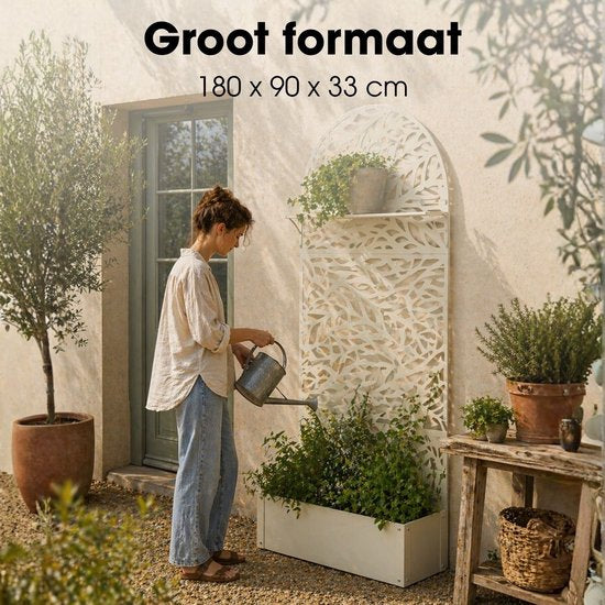 Mica Decorations Sapri Support pour plantes - Jardinière avec treillis pour plantes grimpantes - Support pour plantes autonome ou à fixer au mur - 90 x 33 x 180 cm - Blanc cassé