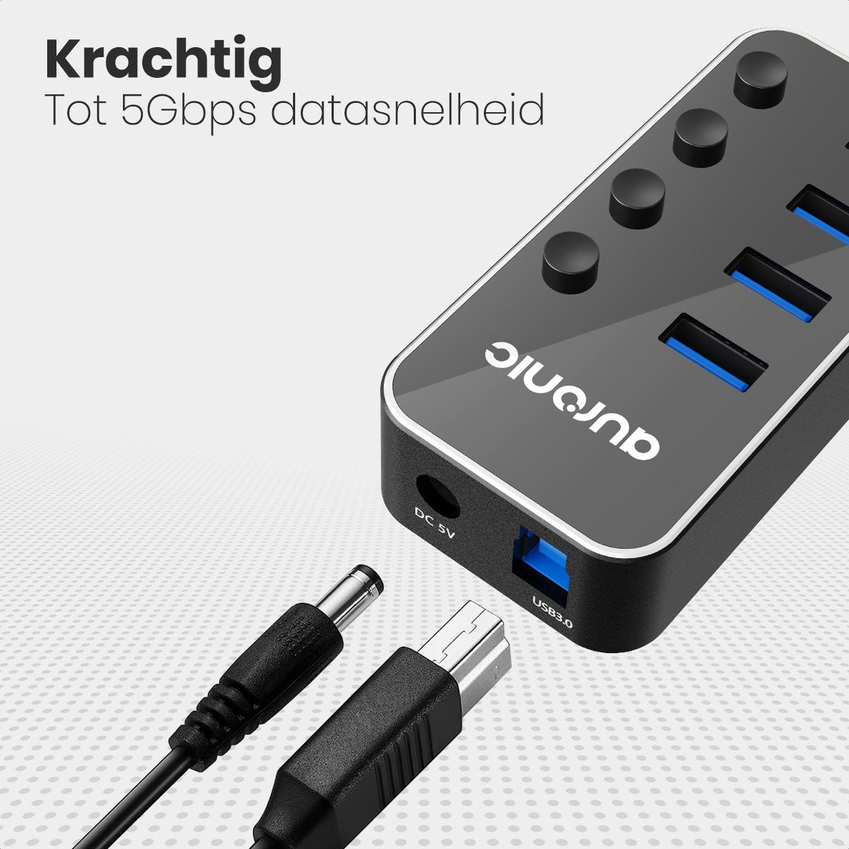 Auronic USB Hub 3.0 - Répartiteur USB avec 4 ports - avec alimentation - 5 GBP - Indication LED - Noir