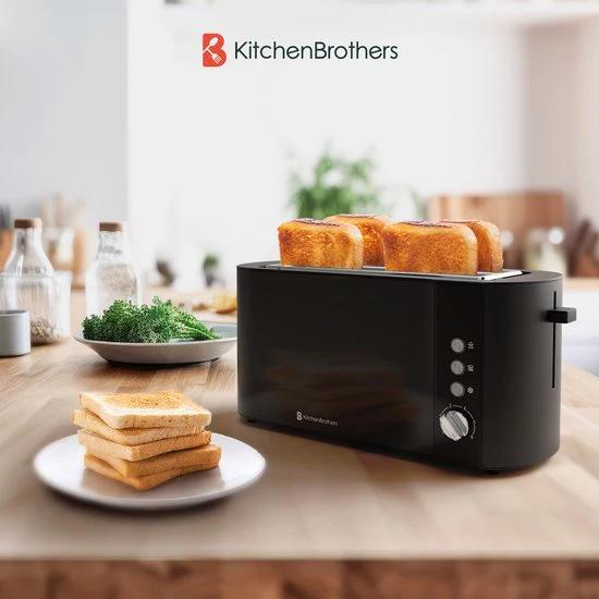 Grille-pain KitchenBrothers - 6 niveaux de chaleur - 2 fentes extra-longues - 1520W - Noir