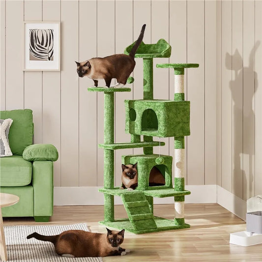 Arbre à chat Yaheetech avec 3 plateformes et 2 grottes - Vert - 49 x 49 x 139 cm