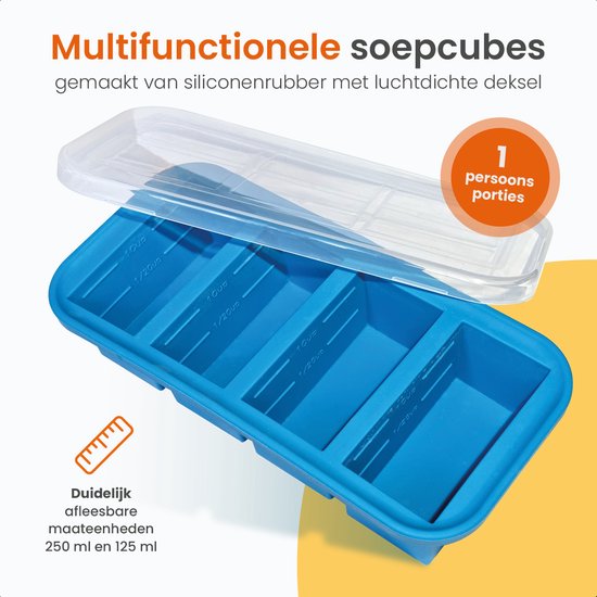 Goliving 4 in 1 Freezer Containers - Freshness Containers - 4 x 250ml - Meal Prep Containers - Silicone Storage Containers with Lid - Baby Food Storage Box - Freezer and Microwave - Blue