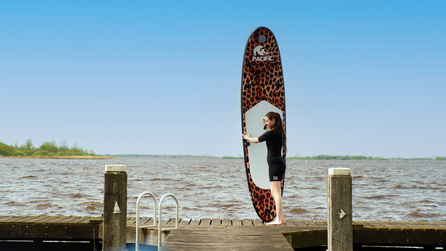 Planche Paddle à pagaie gonflable Pacific Special, Edition Sup Board, 305 cm, max 100 kg, set inclus, Léopard