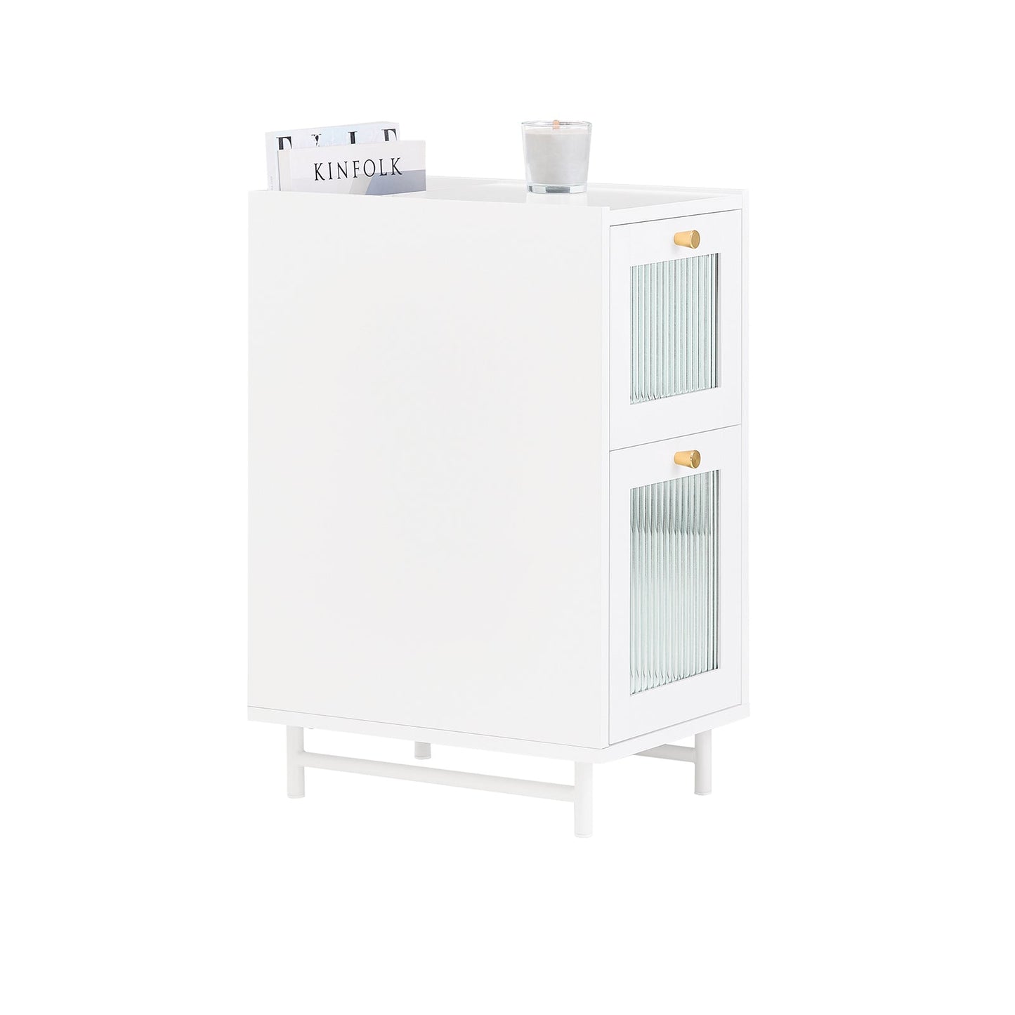 SoBuy Table de chevet - avec 2 tiroirs en verre et rangement - 30 x 45 x 65 cm - blanc