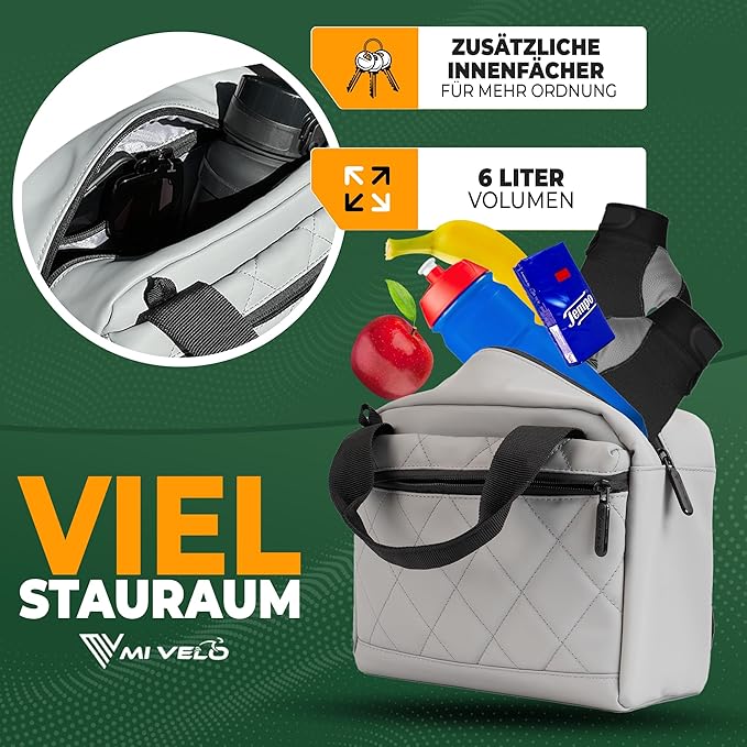 MIVELO Sacoche pour guidon - Déperlant & compatible Klickfix - 7 litres - Gris